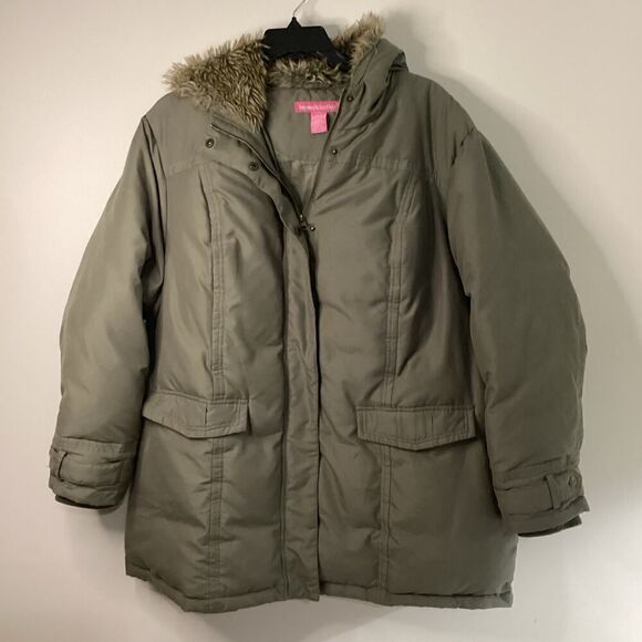 Woman Within Down Filled Hooded Olive Green Womens Parka Size 1X - Picture 1 of 10